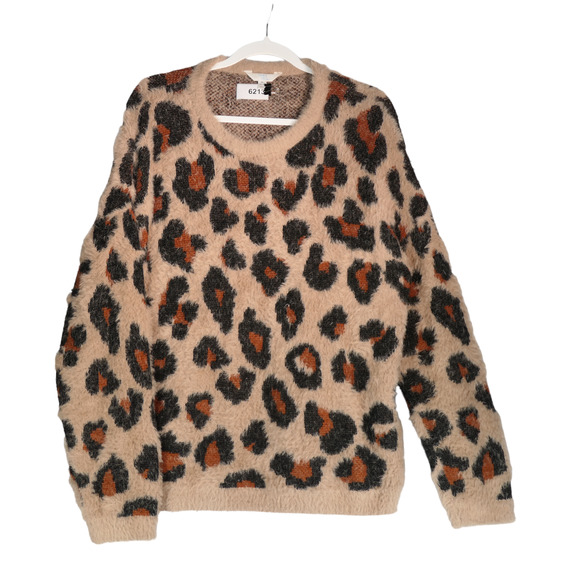 Wild Sweater Women Size XL 16-18 Brown Leopard Cheetah Big Cat Animal Fuzzy Soft - Picture 1 of 8